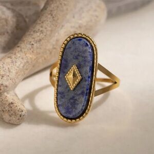 Oval Blue Lapis Ring 18K Gold Plated Stainless Steel